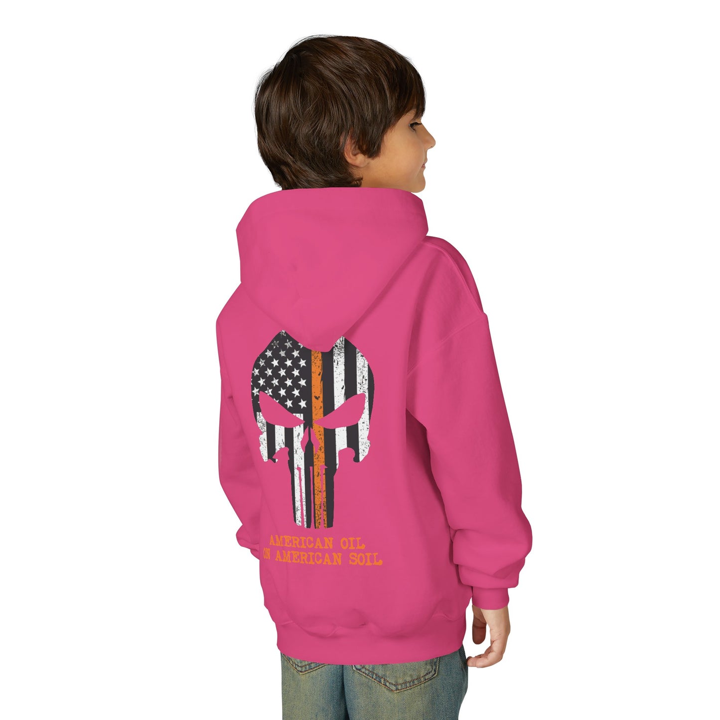Youth Hoodie — American Oil Skull Flag Design ("American Oil on American Soil")