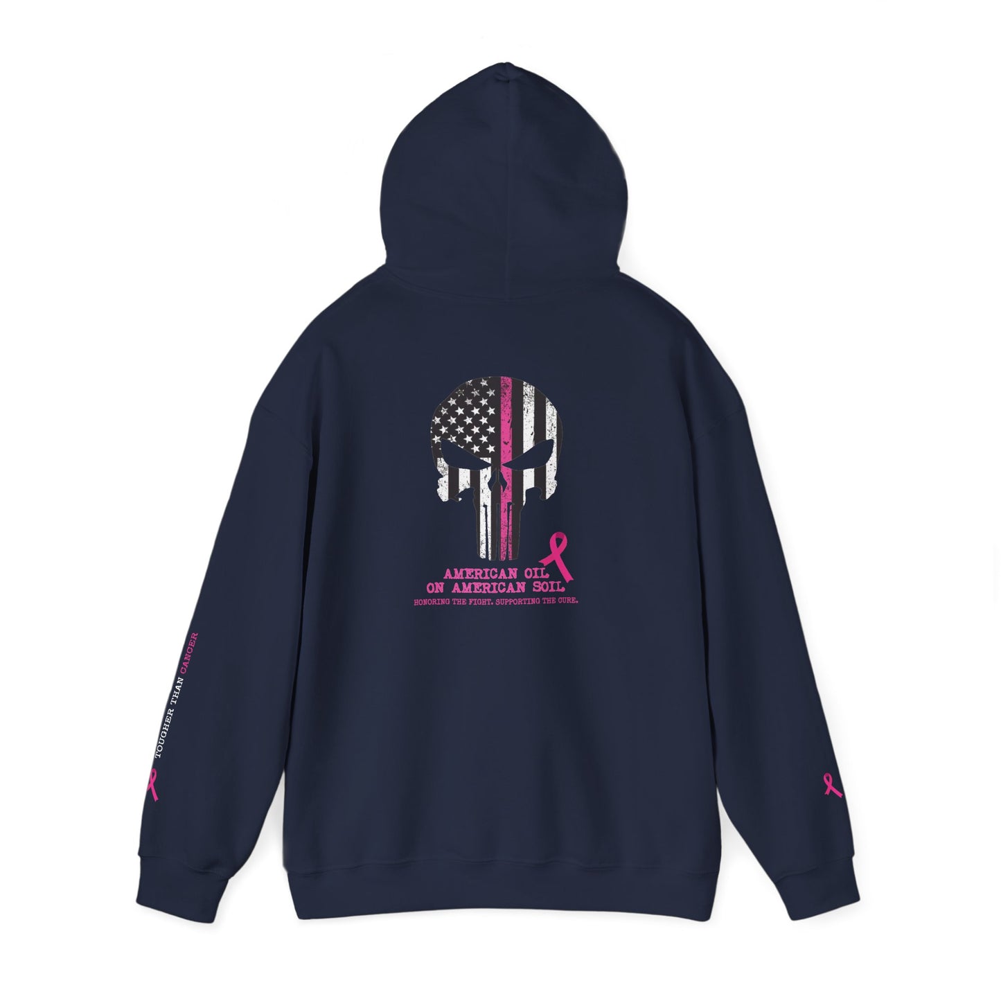 Breast Cancer Awareness Punisher Hoodie — American Flag Ribbon Support Sweatshirt