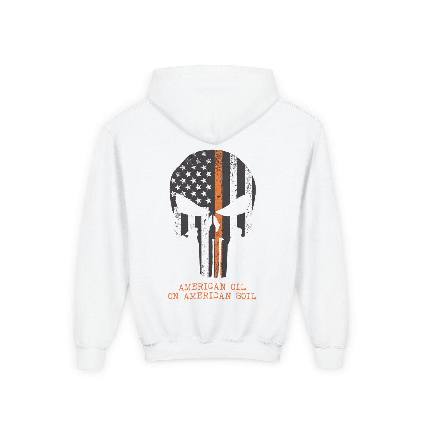 Youth Hoodie — American Oil Skull Flag Design ("American Oil on American Soil")