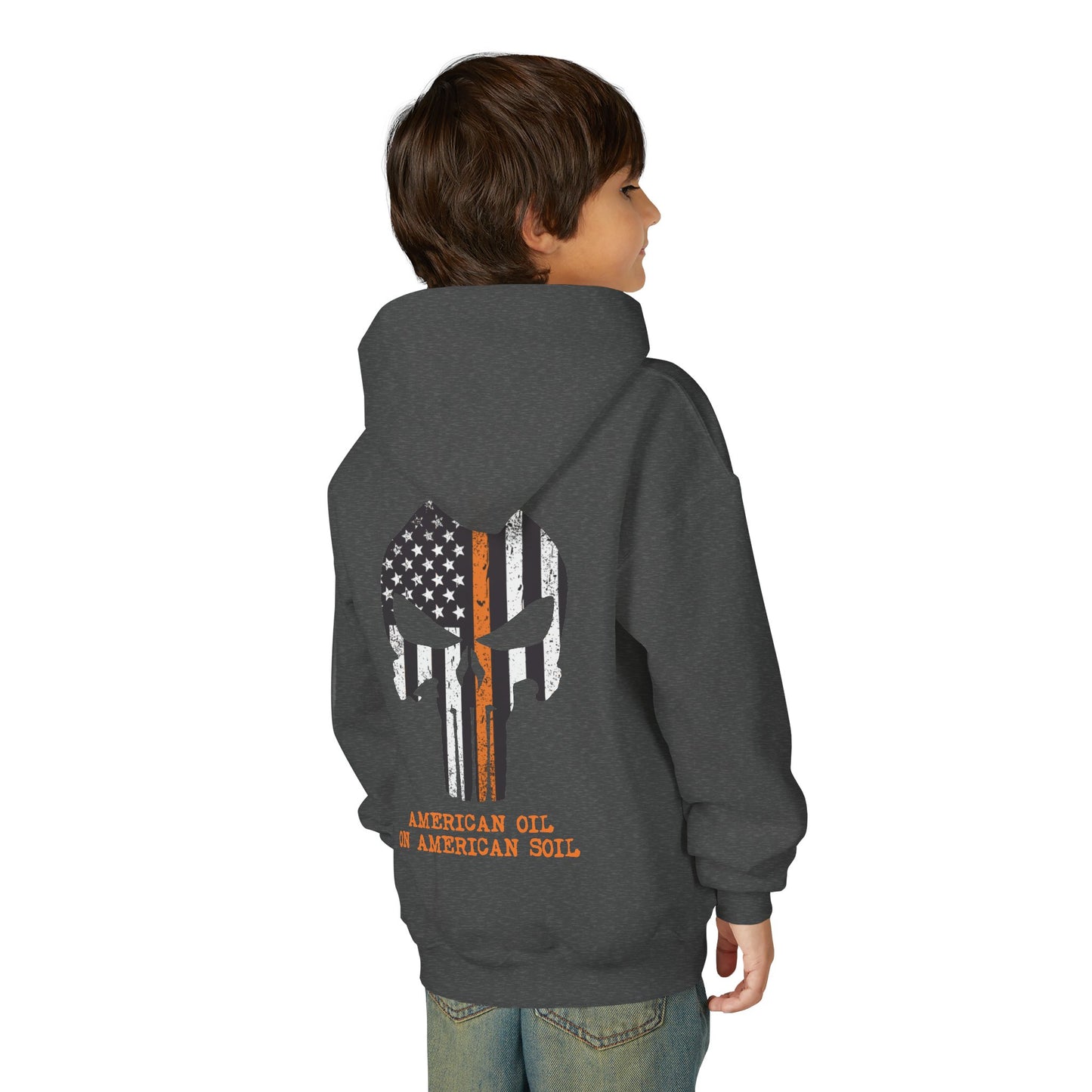 Youth Hoodie — American Oil Skull Flag Design ("American Oil on American Soil")