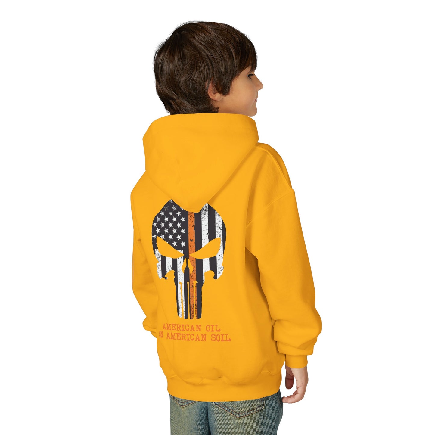 Youth Hoodie — American Oil Skull Flag Design ("American Oil on American Soil")