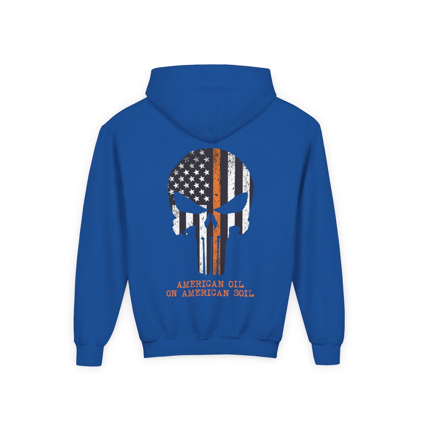 Youth Hoodie — American Oil Skull Flag Design ("American Oil on American Soil")