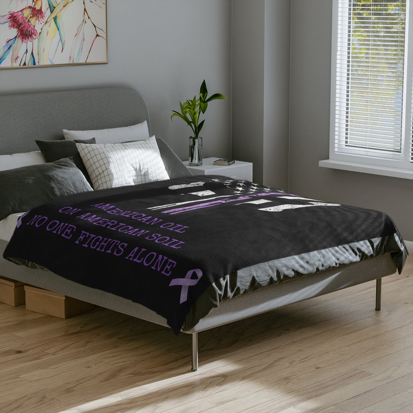Velveteen Blanket — "American Oil on American Soil" Purple Ribbon Support Throw