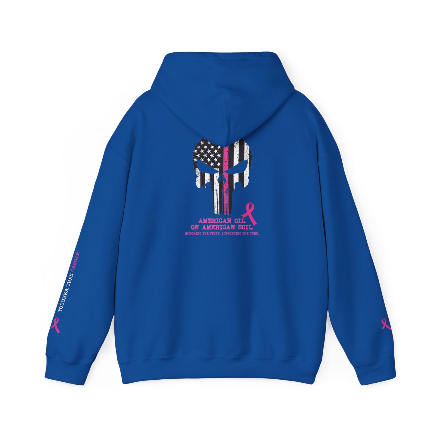 Breast Cancer Awareness Punisher Hoodie — American Flag Ribbon Support Sweatshirt