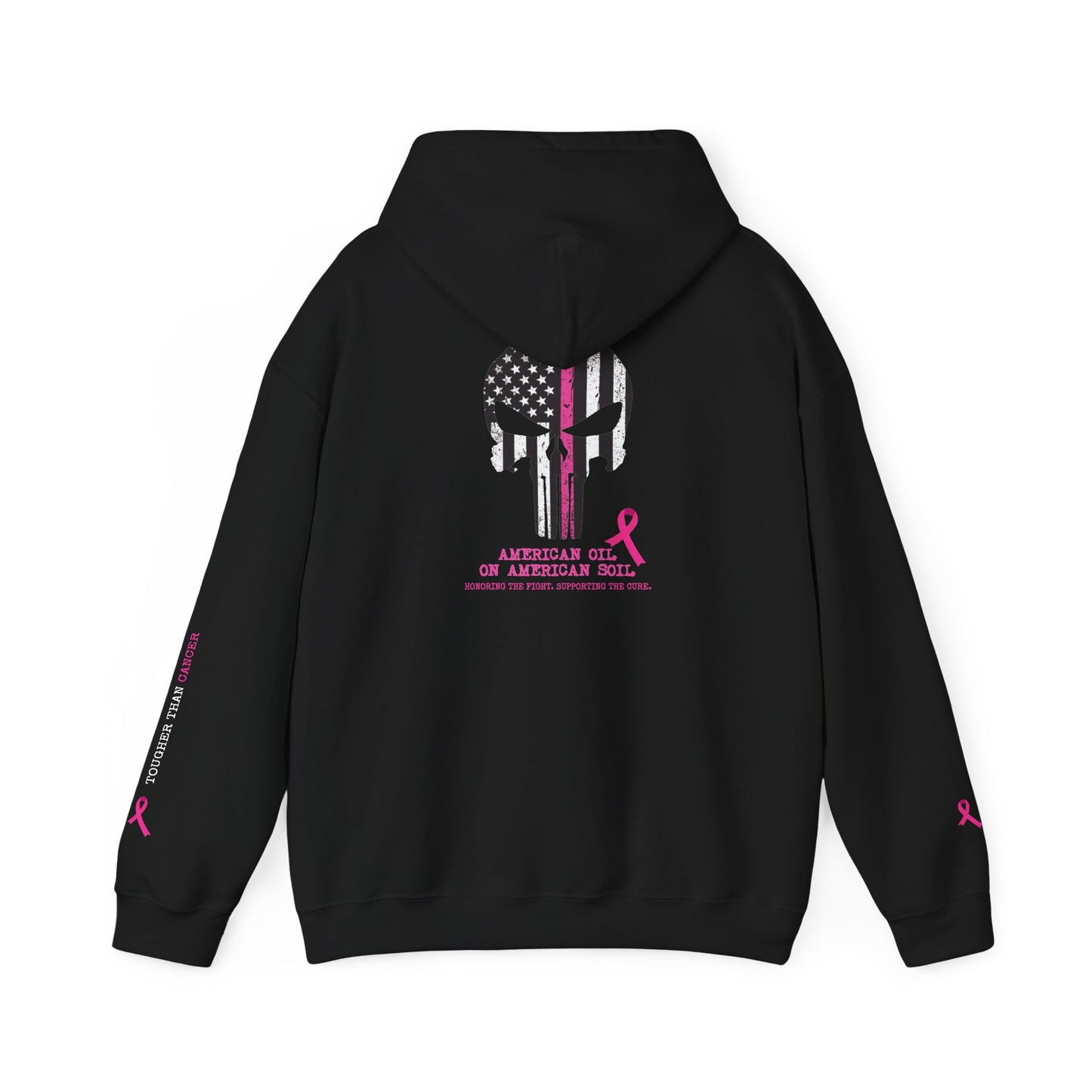 Breast Cancer Awareness Punisher Hoodie — American Flag Ribbon Support Sweatshirt