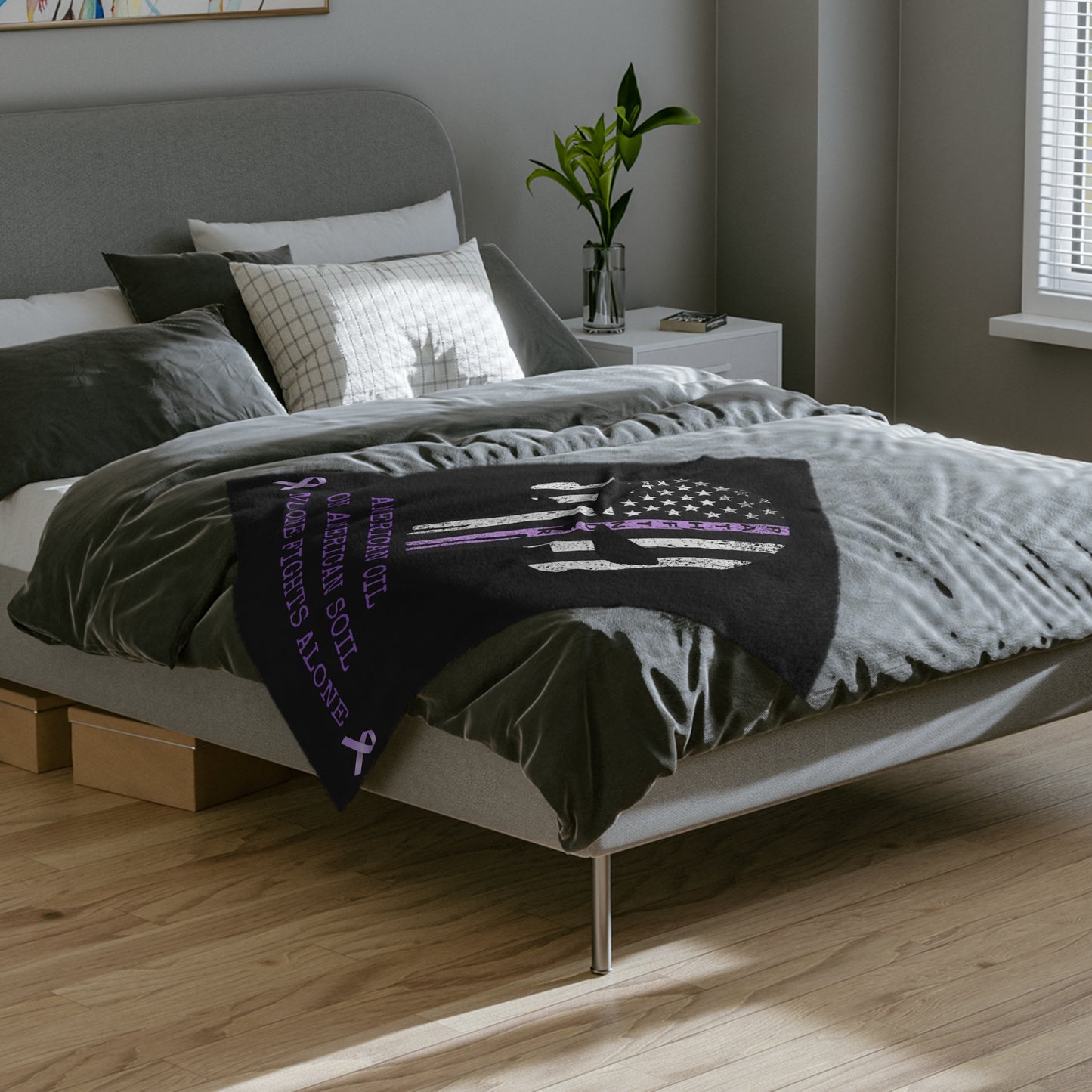 Velveteen Blanket — "American Oil on American Soil" Purple Ribbon Support Throw