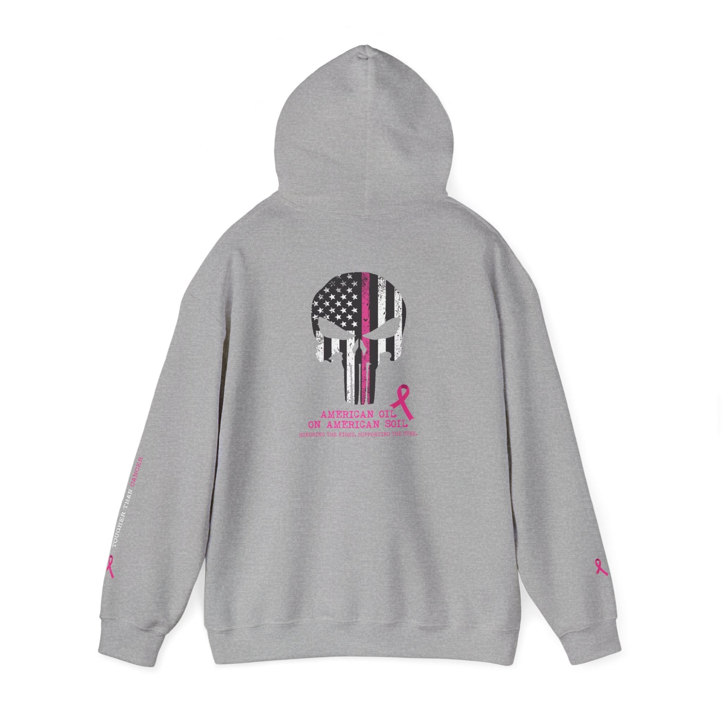 Breast Cancer Awareness Punisher Hoodie — American Flag Ribbon Support Sweatshirt