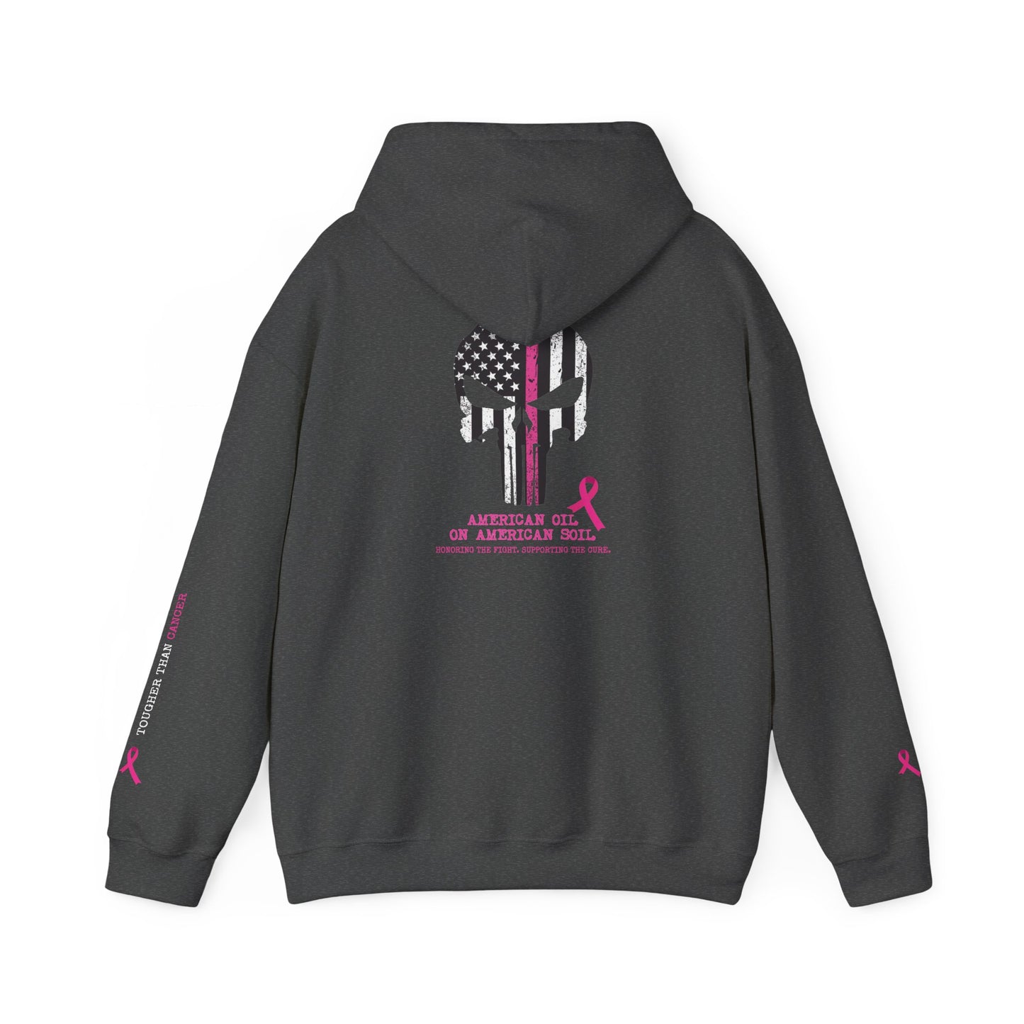Breast Cancer Awareness Punisher Hoodie — American Flag Ribbon Support Sweatshirt