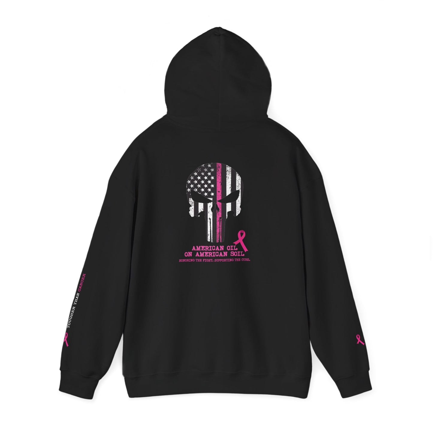 Breast Cancer Awareness Punisher Hoodie — American Flag Ribbon Support Sweatshirt