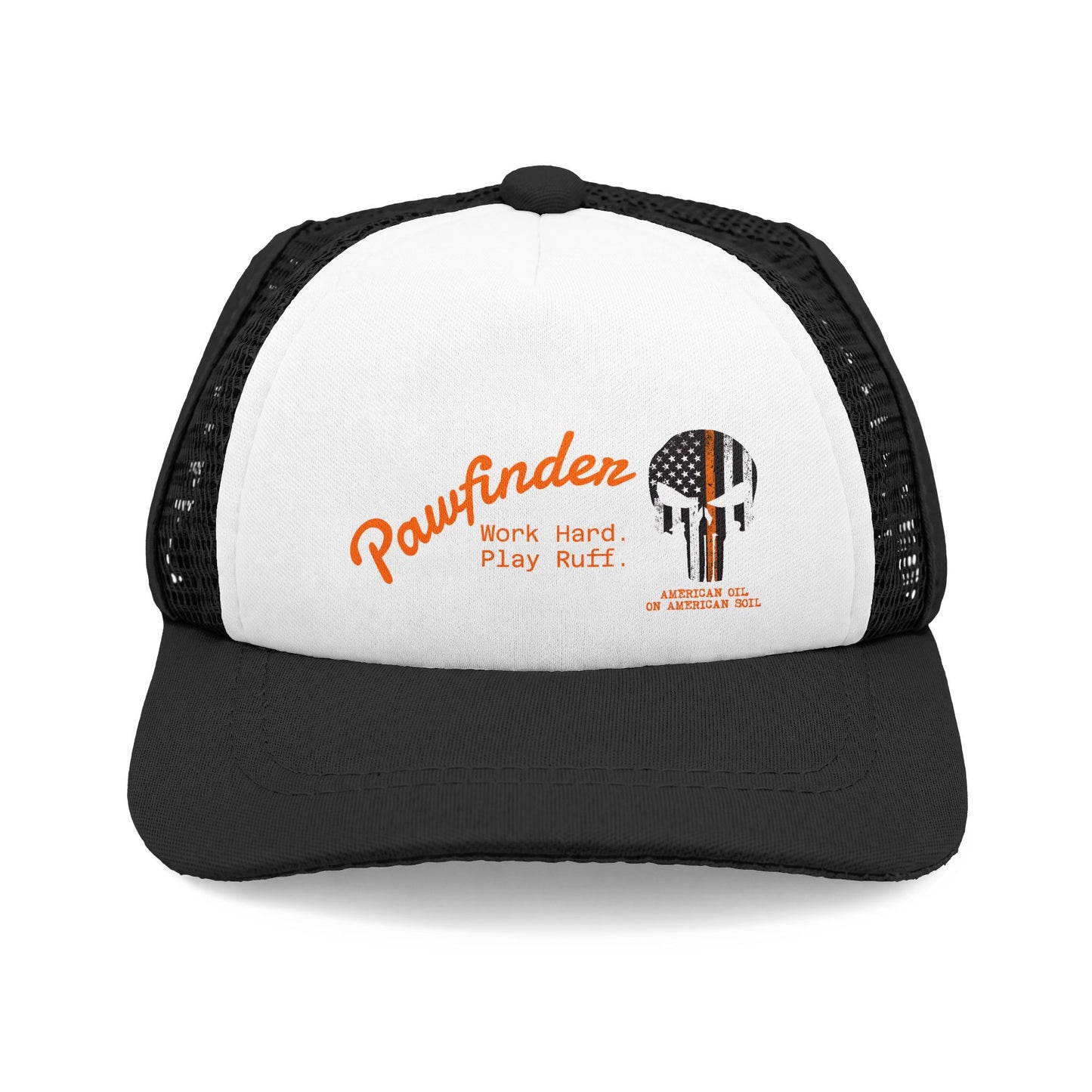 Pawfinder Foam Trucker Hat – "Work Hard Play Ruff" Dog Skull Design