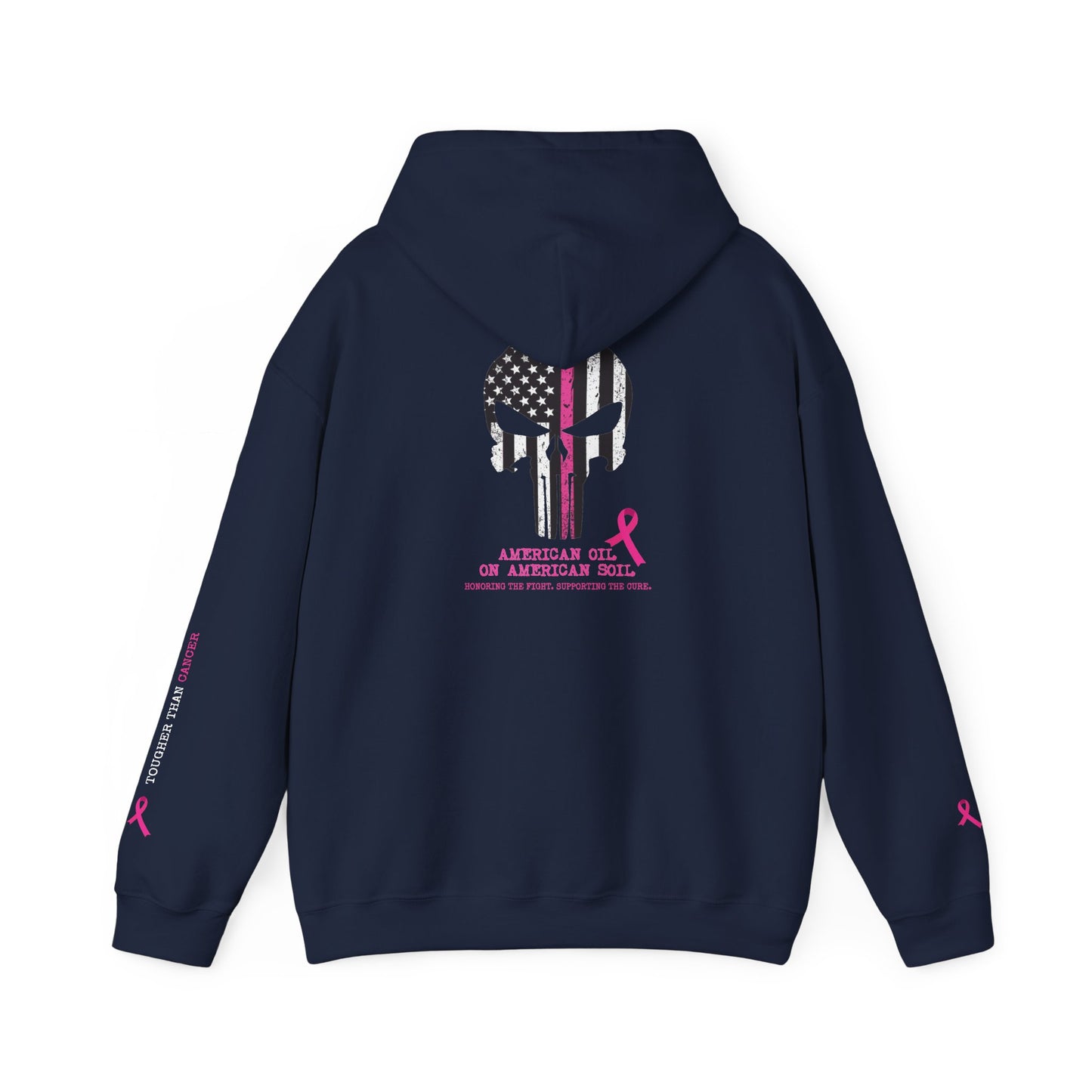 Breast Cancer Awareness Punisher Hoodie — American Flag Ribbon Support Sweatshirt