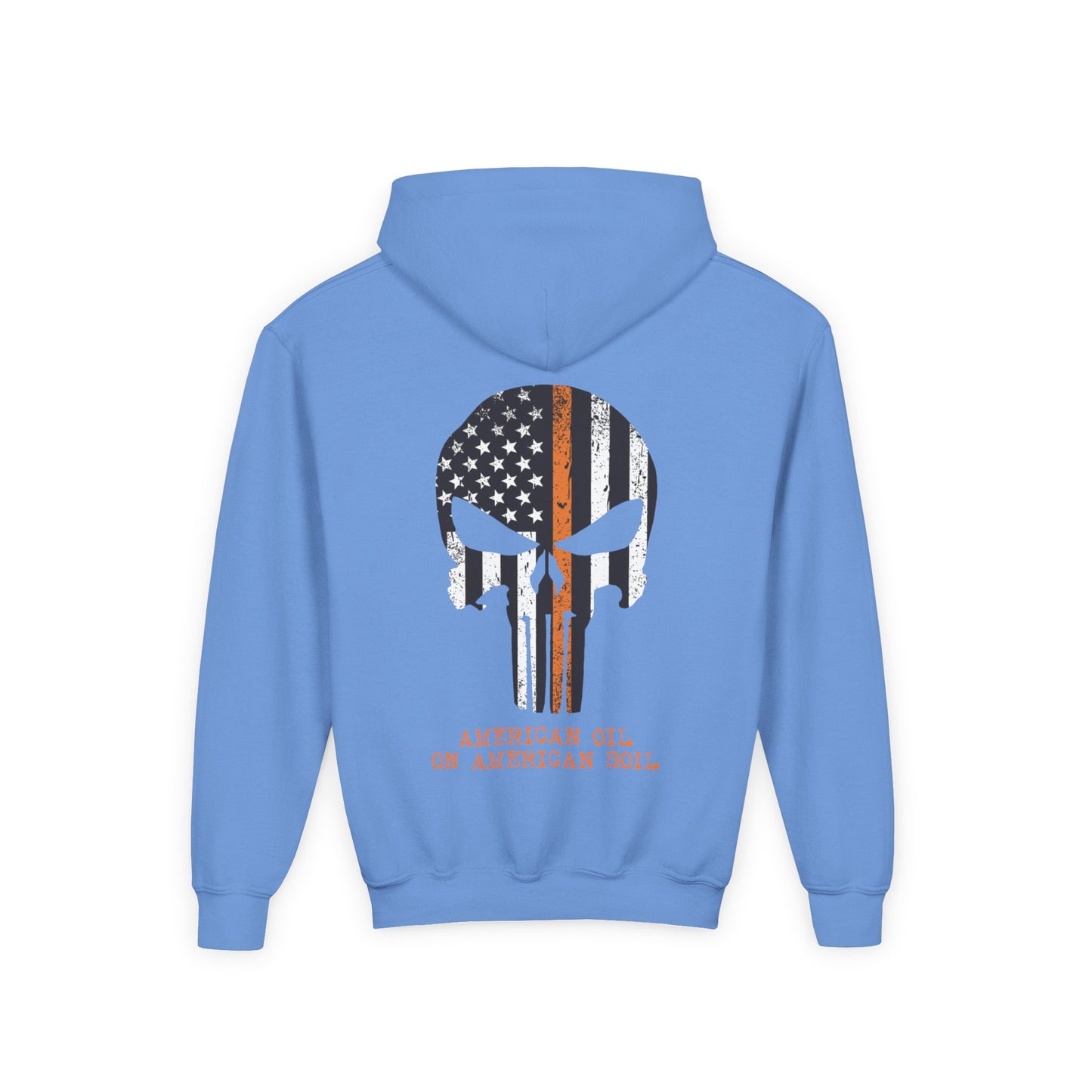 Youth Hoodie — American Oil Skull Flag Design ("American Oil on American Soil")