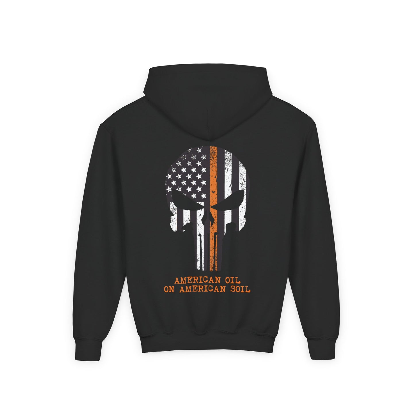 Youth Hoodie — American Oil Skull Flag Design ("American Oil on American Soil")