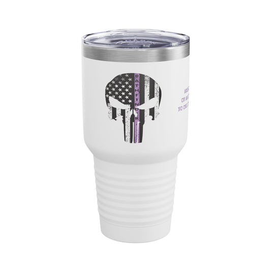 30oz Tumbler — Punisher Skull with Thin Purple Line American Flag