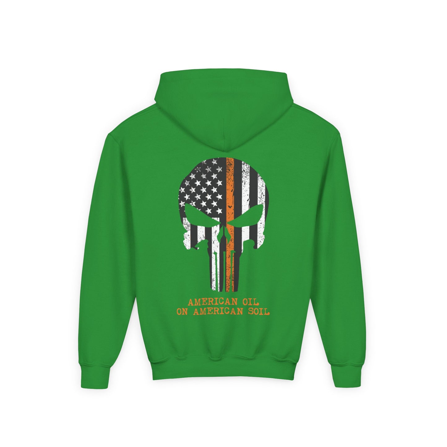 Youth Hoodie — American Oil Skull Flag Design ("American Oil on American Soil")