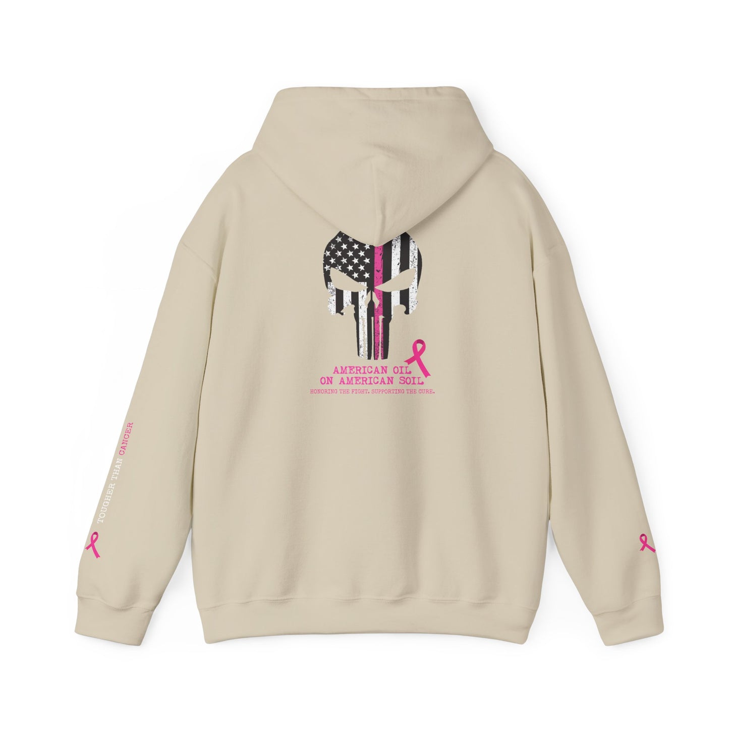 Breast Cancer Awareness Punisher Hoodie — American Flag Ribbon Support Sweatshirt