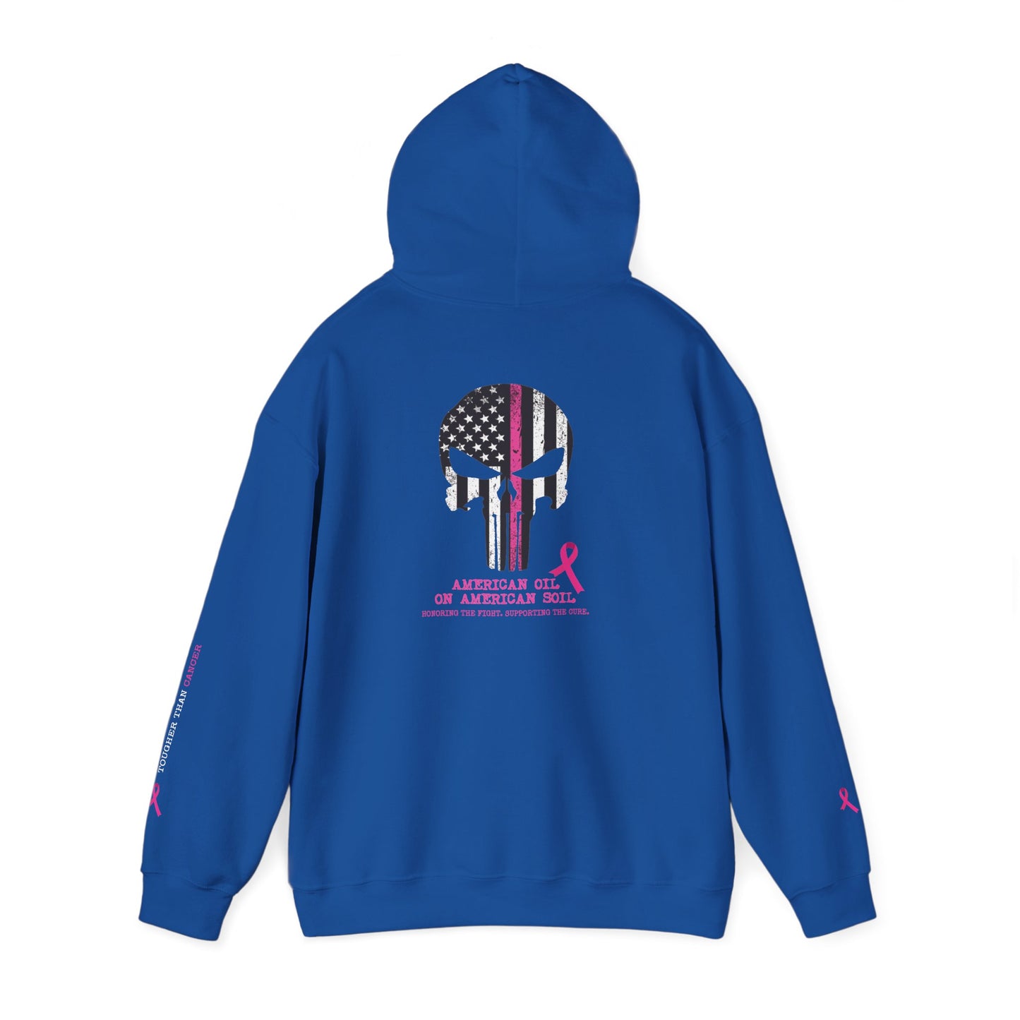 Breast Cancer Awareness Punisher Hoodie — American Flag Ribbon Support Sweatshirt