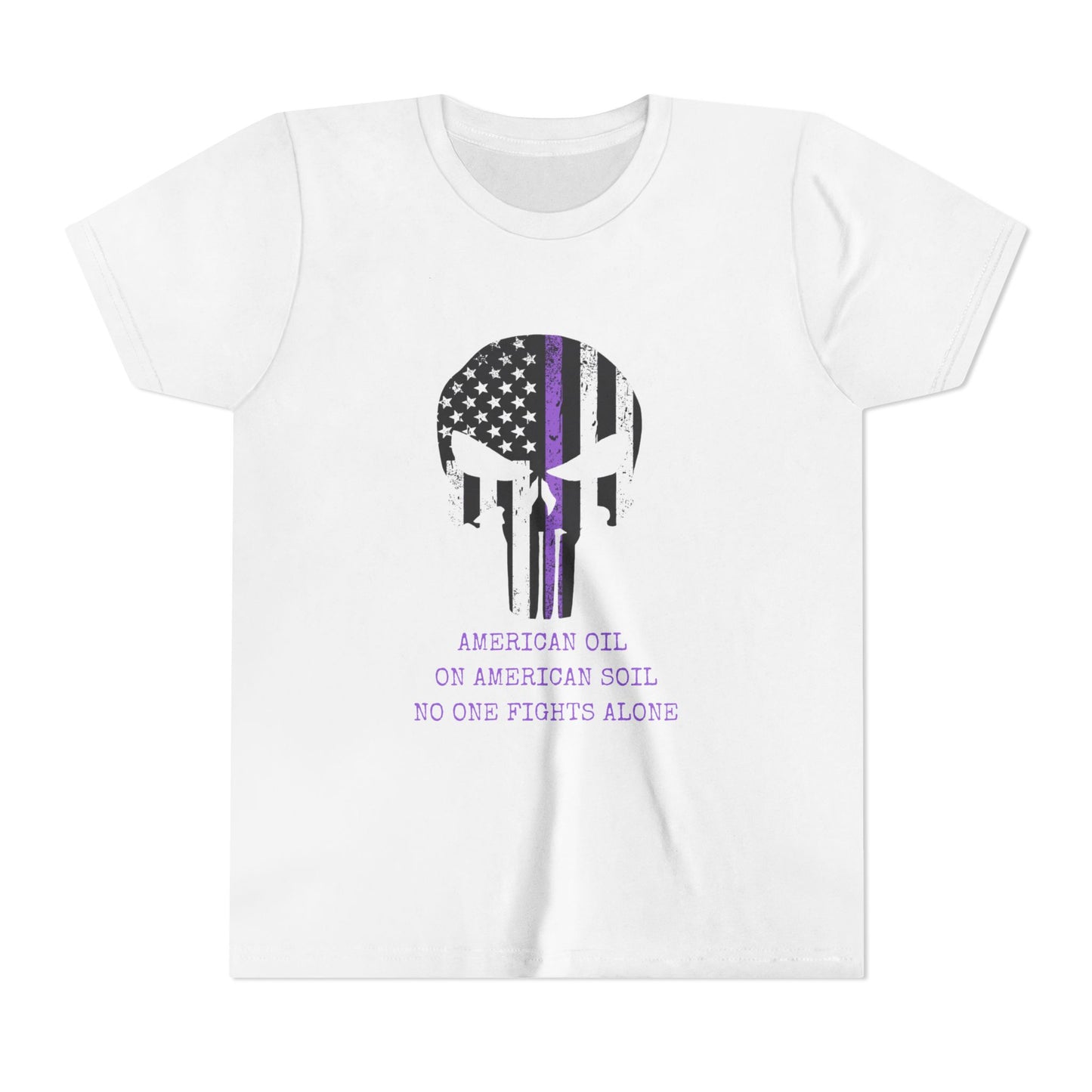Youth Tee — Thin Purple Line Punisher Flag "No One Fights Alone"