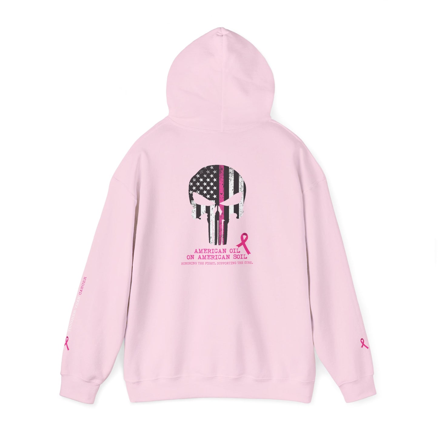 Breast Cancer Awareness Punisher Hoodie — American Flag Ribbon Support Sweatshirt