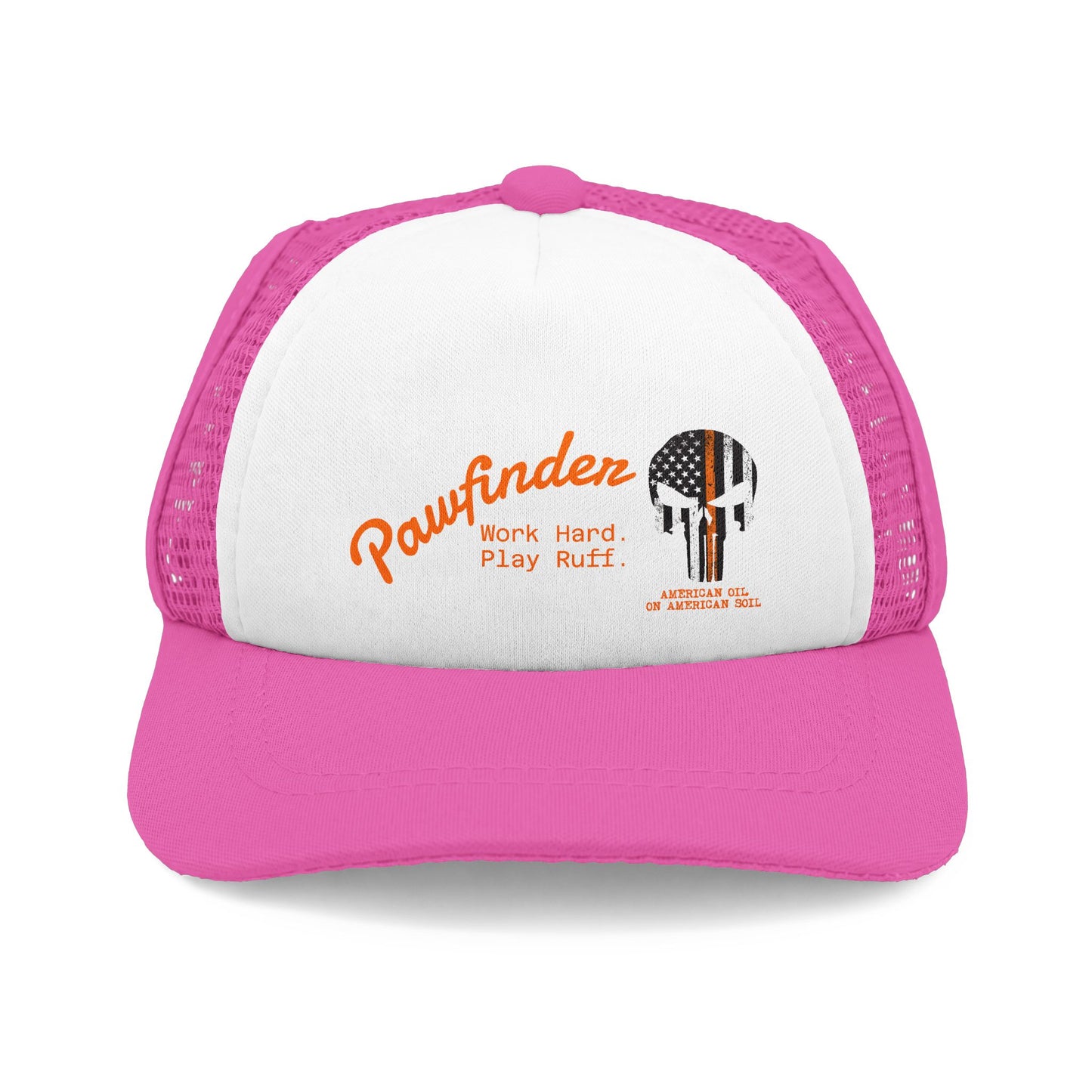 Pawfinder Foam Trucker Hat – "Work Hard Play Ruff" Dog Skull Design