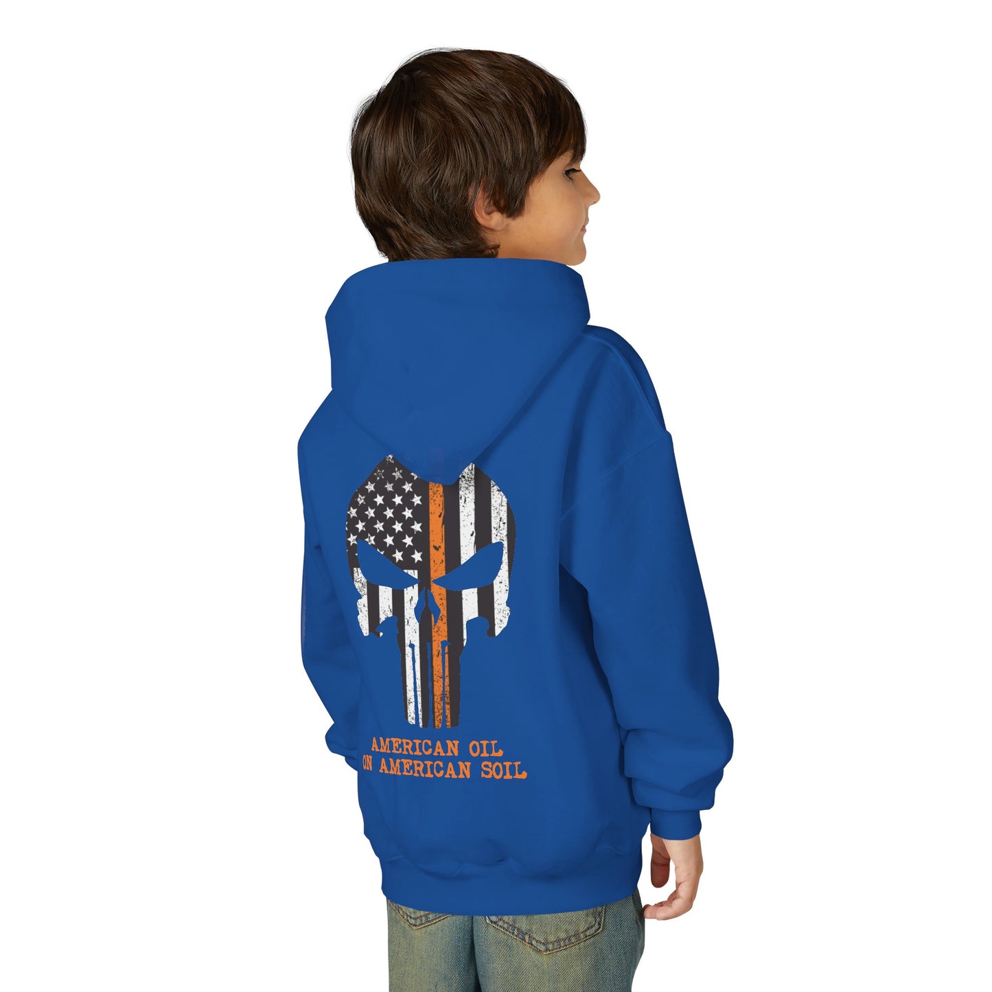 Youth Hoodie — American Oil Skull Flag Design ("American Oil on American Soil")