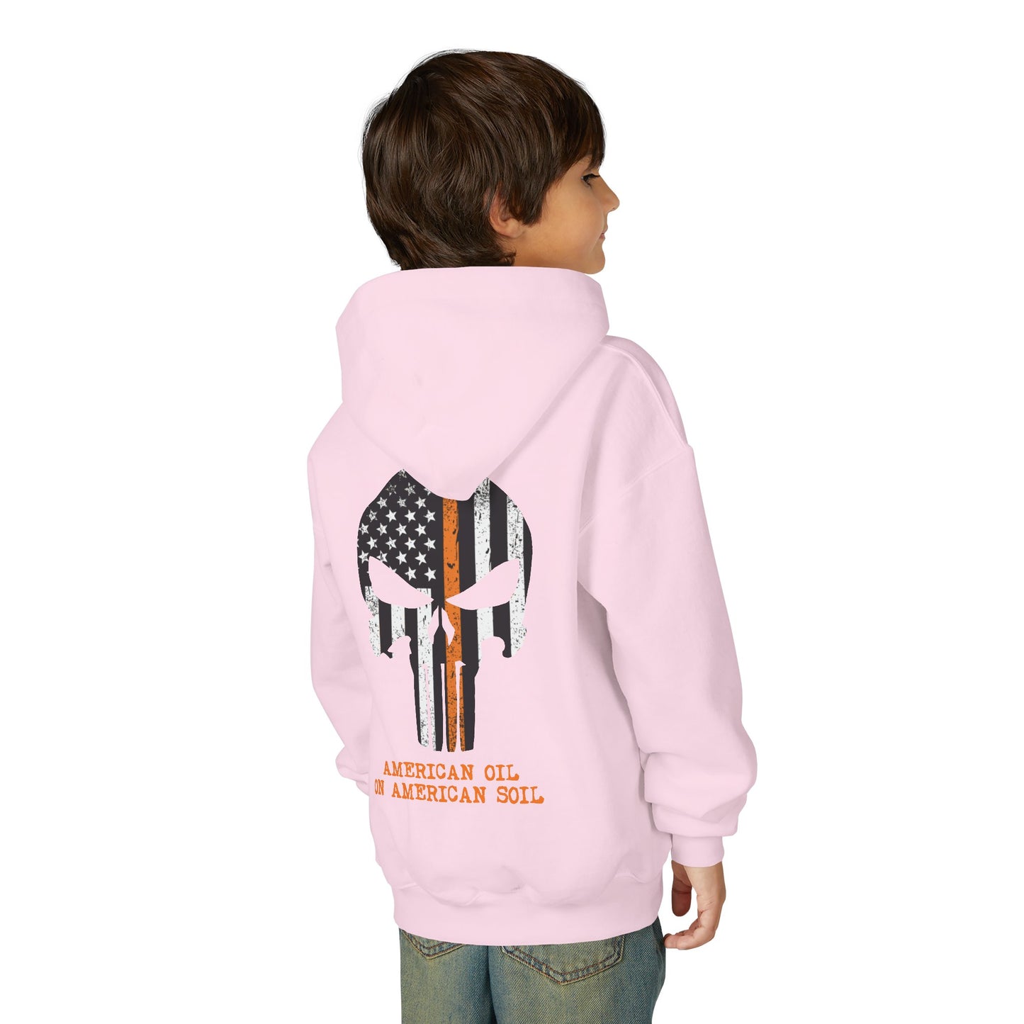 Youth Hoodie — American Oil Skull Flag Design ("American Oil on American Soil")