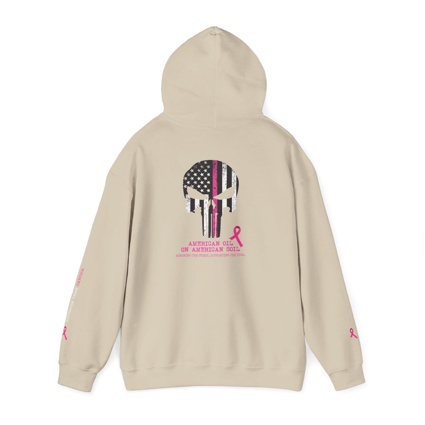 Breast Cancer Awareness Punisher Hoodie — American Flag Ribbon Support Sweatshirt