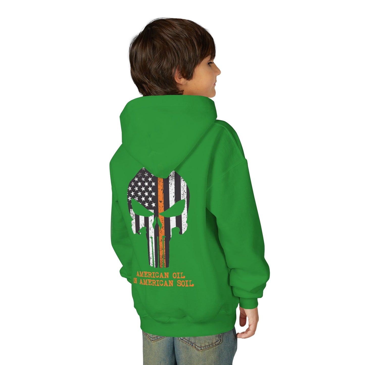 Youth Hoodie — American Oil Skull Flag Design ("American Oil on American Soil")