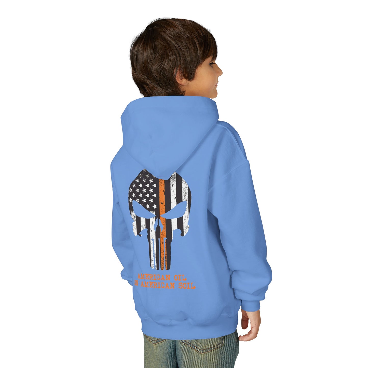 Youth Hoodie — American Oil Skull Flag Design ("American Oil on American Soil")