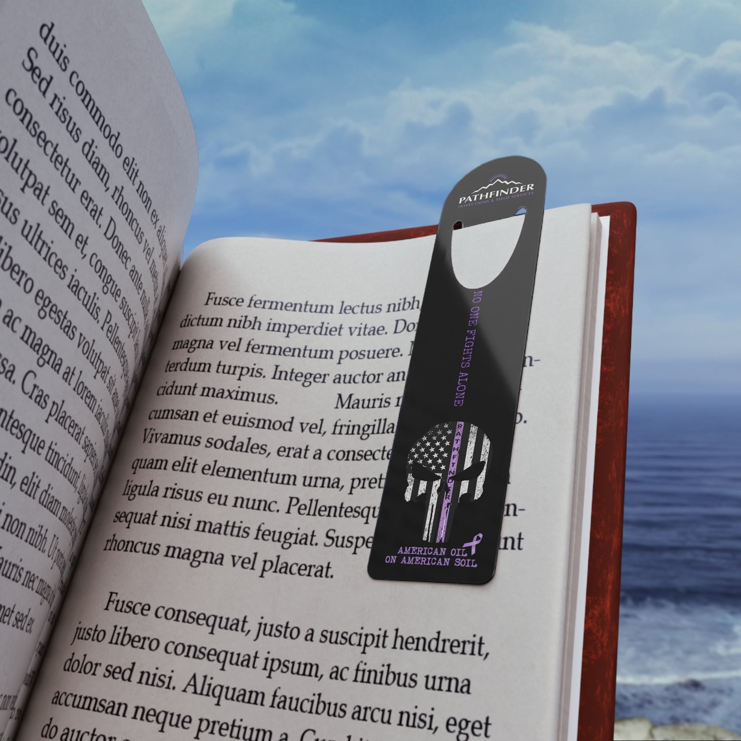 Thin Purple Line Flag Bookmark – 'No One Fights Alone' Metal Bookmarker for Cancer Awareness & Support