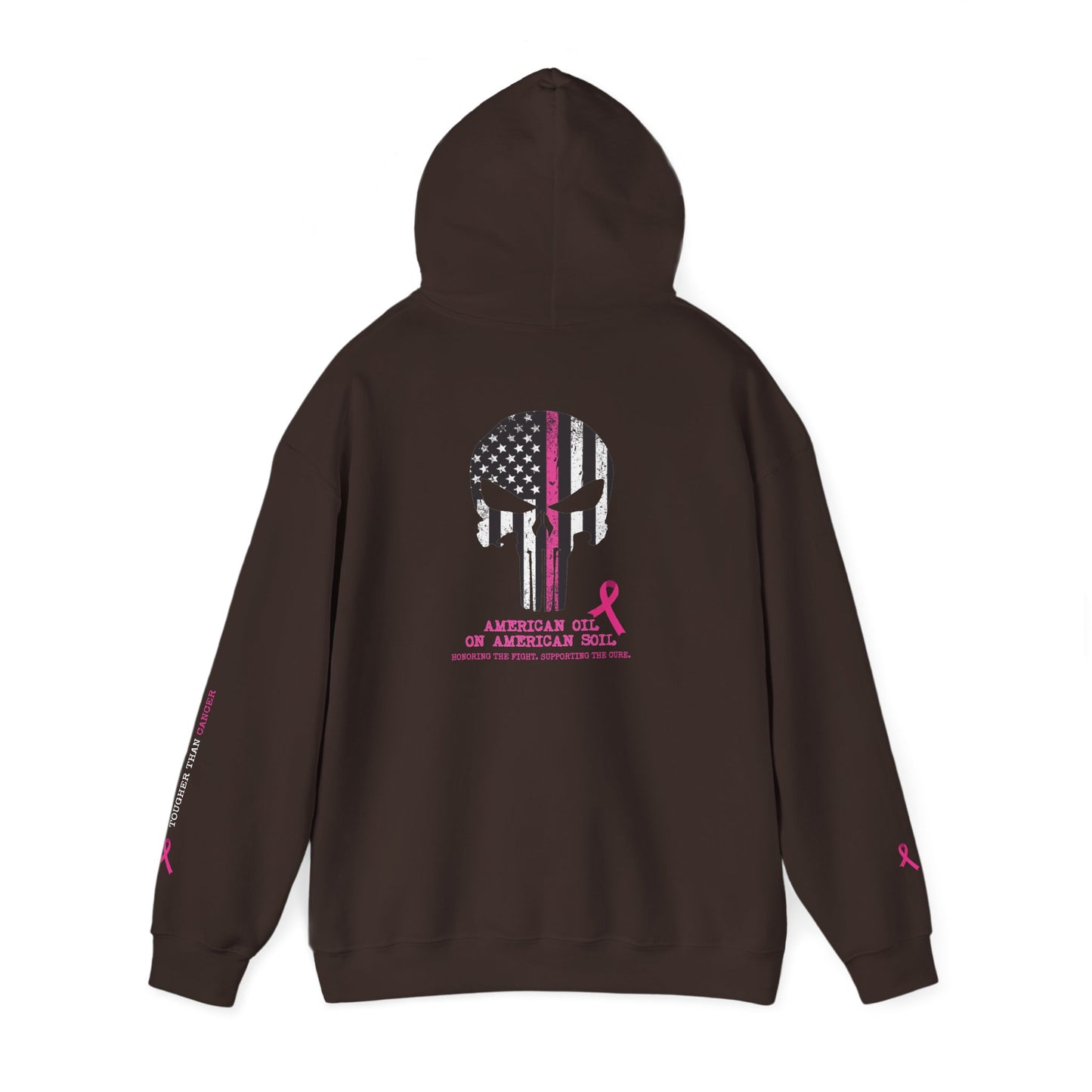 Breast Cancer Awareness Punisher Hoodie — American Flag Ribbon Support Sweatshirt