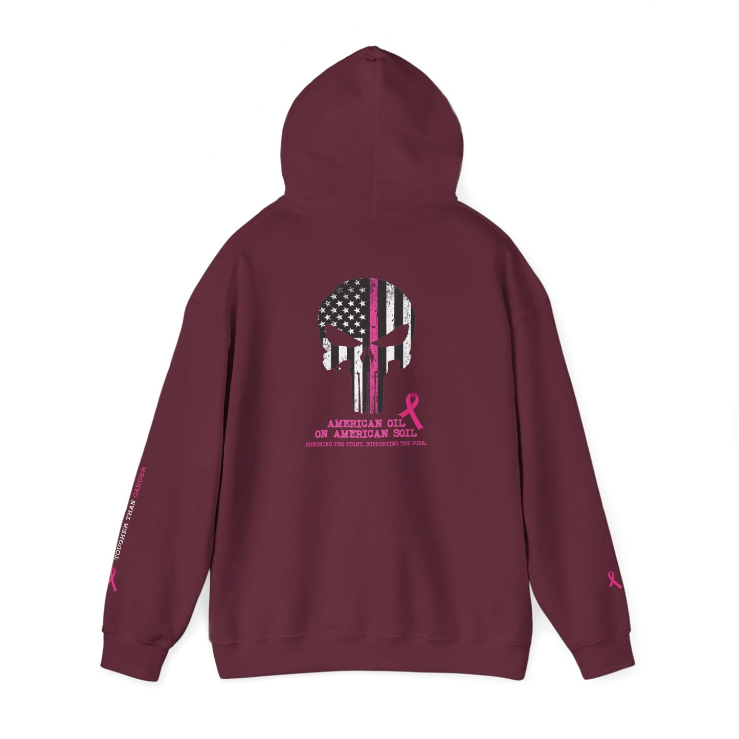 Breast Cancer Awareness Punisher Hoodie — American Flag Ribbon Support Sweatshirt