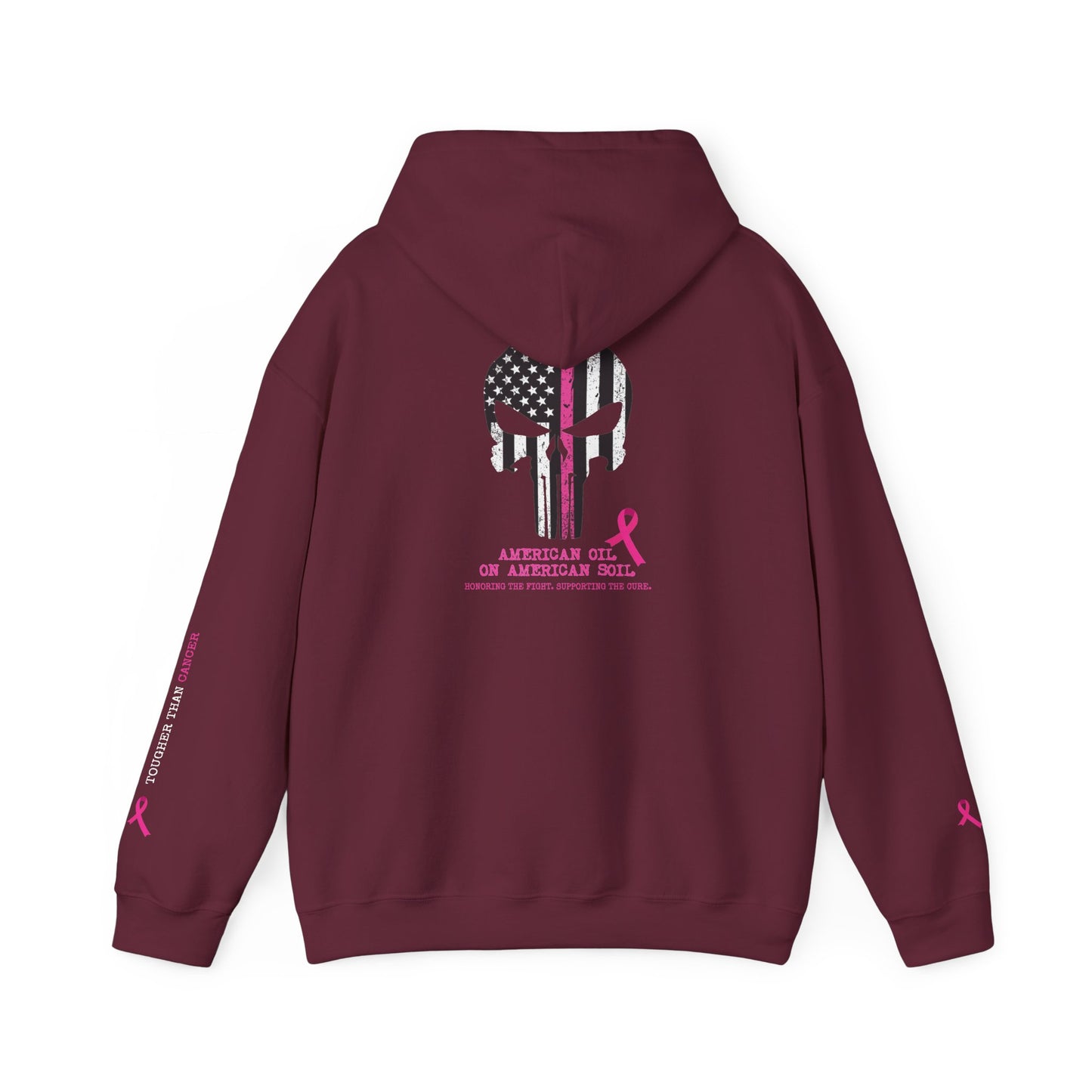 Breast Cancer Awareness Punisher Hoodie — American Flag Ribbon Support Sweatshirt