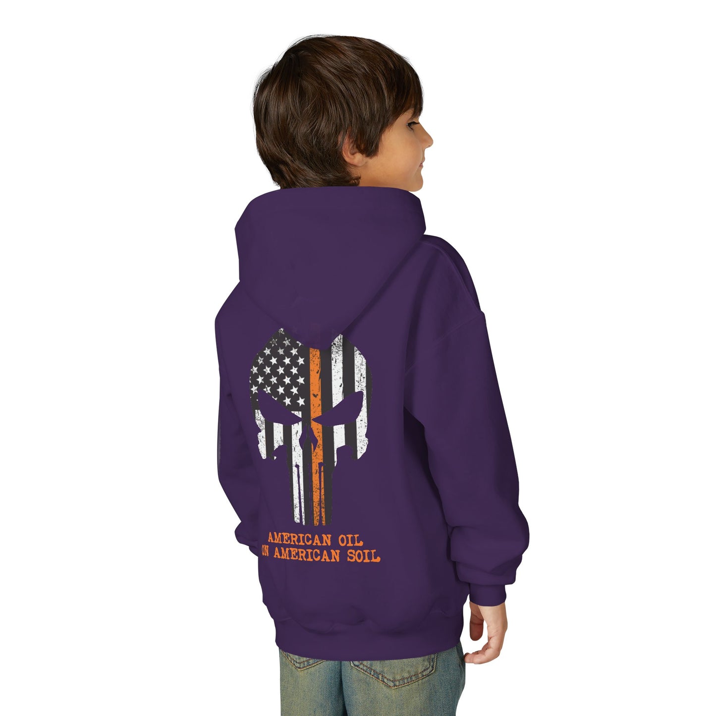 Youth Hoodie — American Oil Skull Flag Design ("American Oil on American Soil")