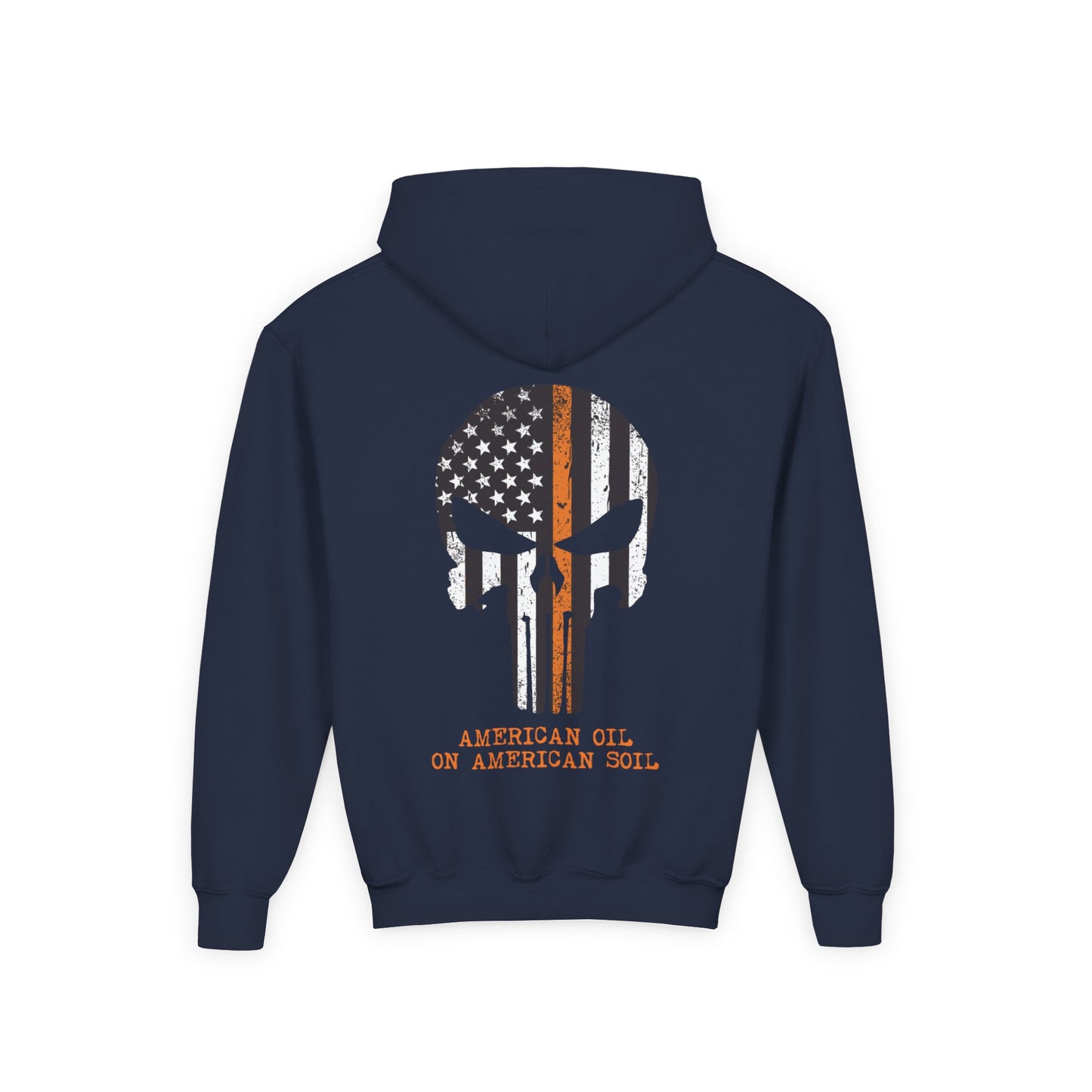Youth Hoodie — American Oil Skull Flag Design ("American Oil on American Soil")