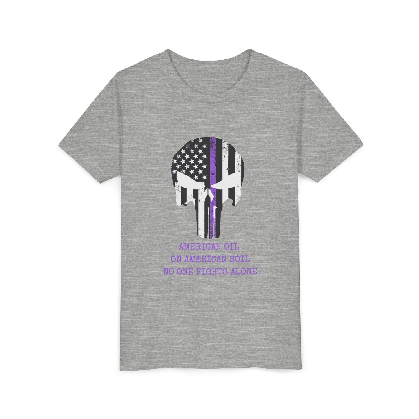 Youth Tee — Thin Purple Line Punisher Flag "No One Fights Alone"