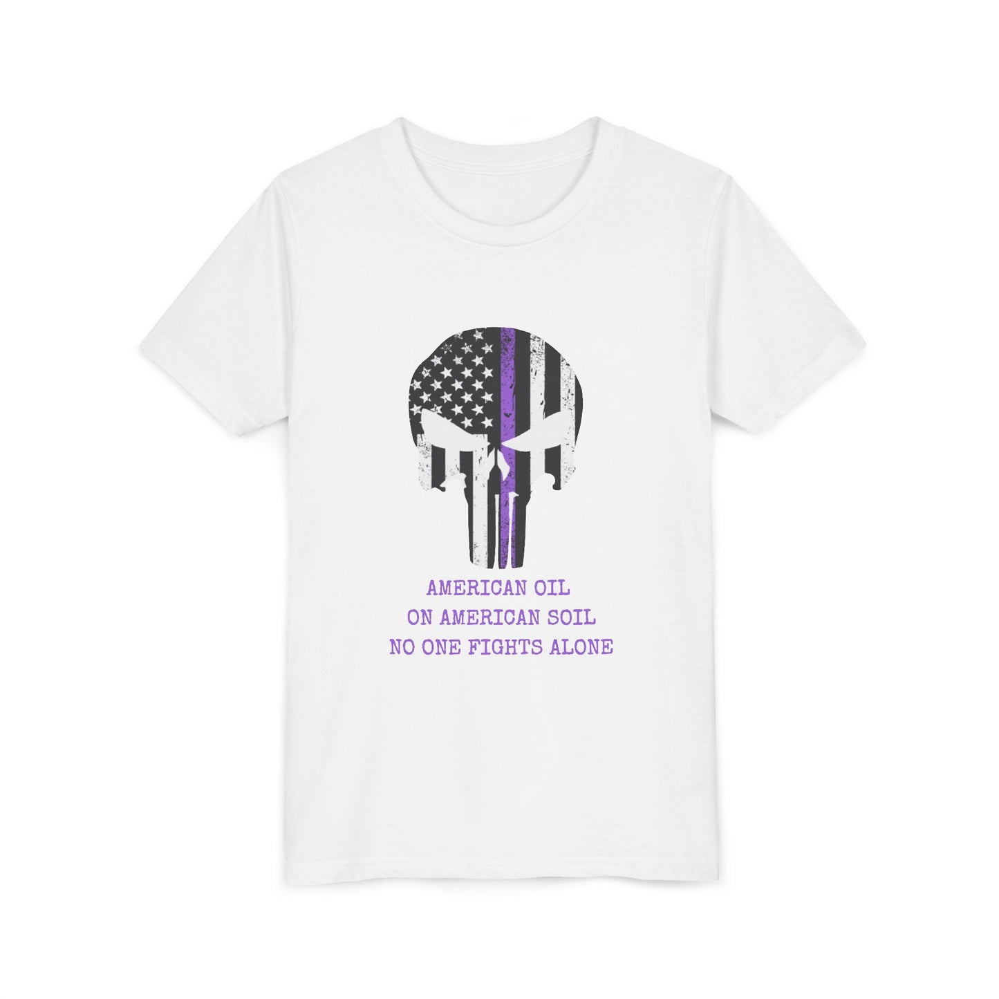 Youth Tee — Thin Purple Line Punisher Flag "No One Fights Alone"