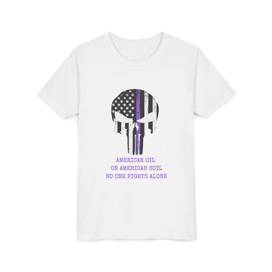 Youth Tee — Thin Purple Line Punisher Flag "No One Fights Alone"