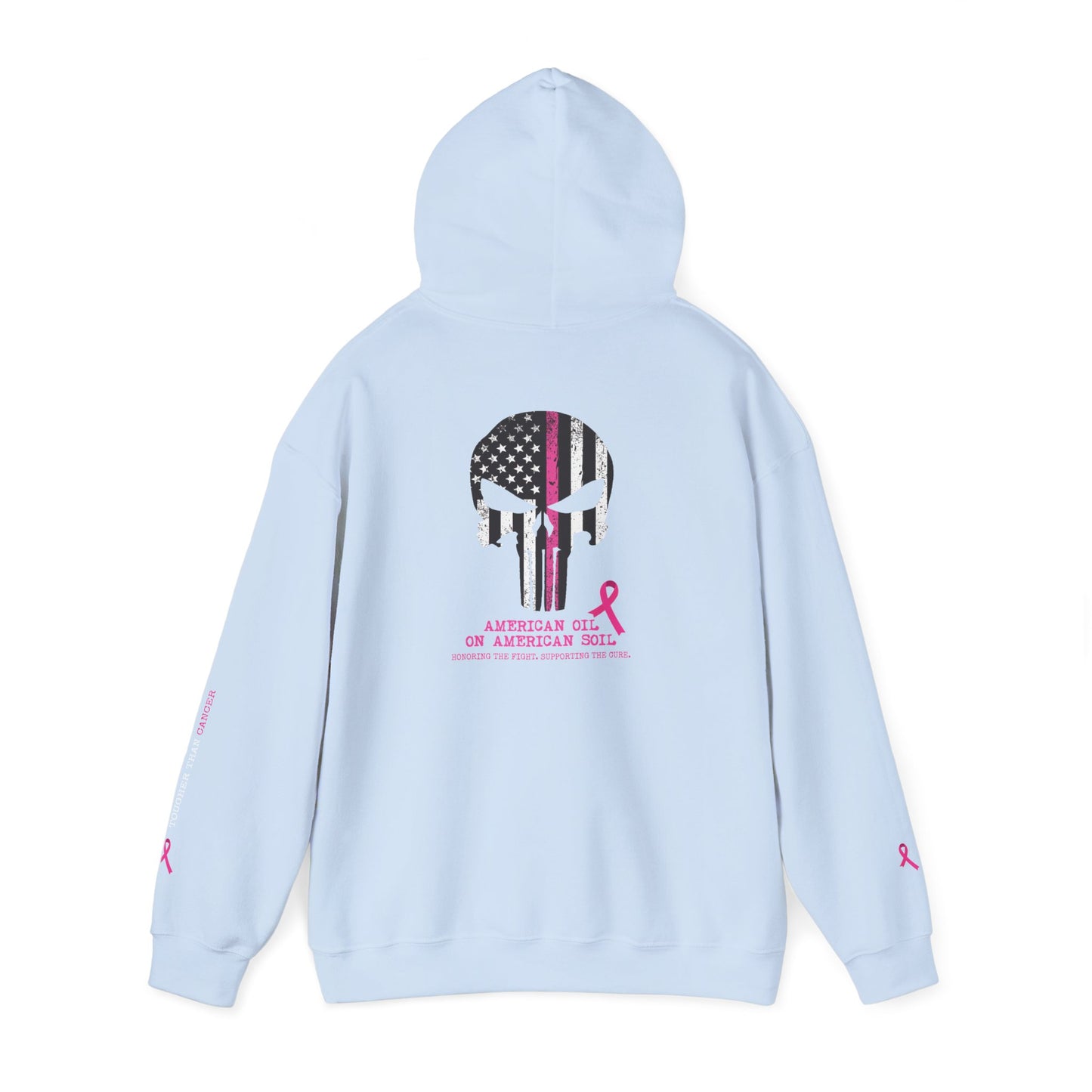 Breast Cancer Awareness Punisher Hoodie — American Flag Ribbon Support Sweatshirt