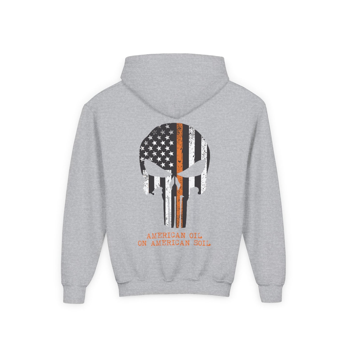 Youth Hoodie — American Oil Skull Flag Design ("American Oil on American Soil")