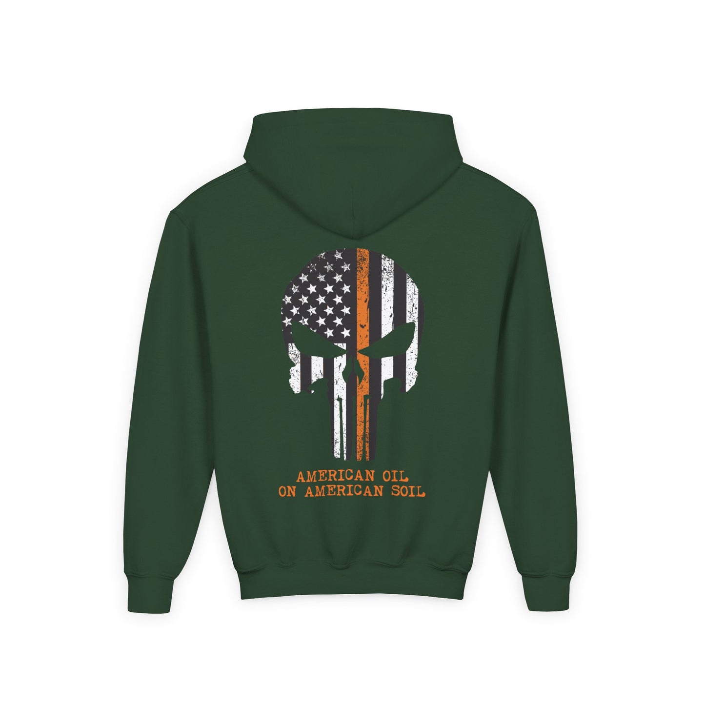 Youth Hoodie — American Oil Skull Flag Design ("American Oil on American Soil")