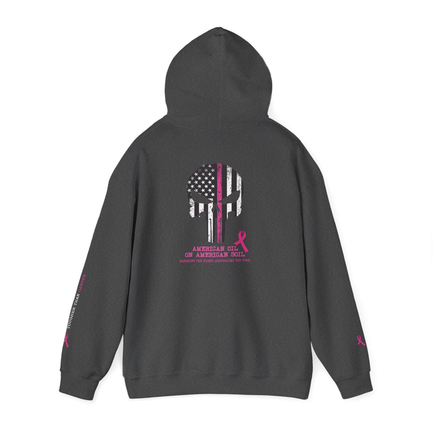 Breast Cancer Awareness Punisher Hoodie — American Flag Ribbon Support Sweatshirt