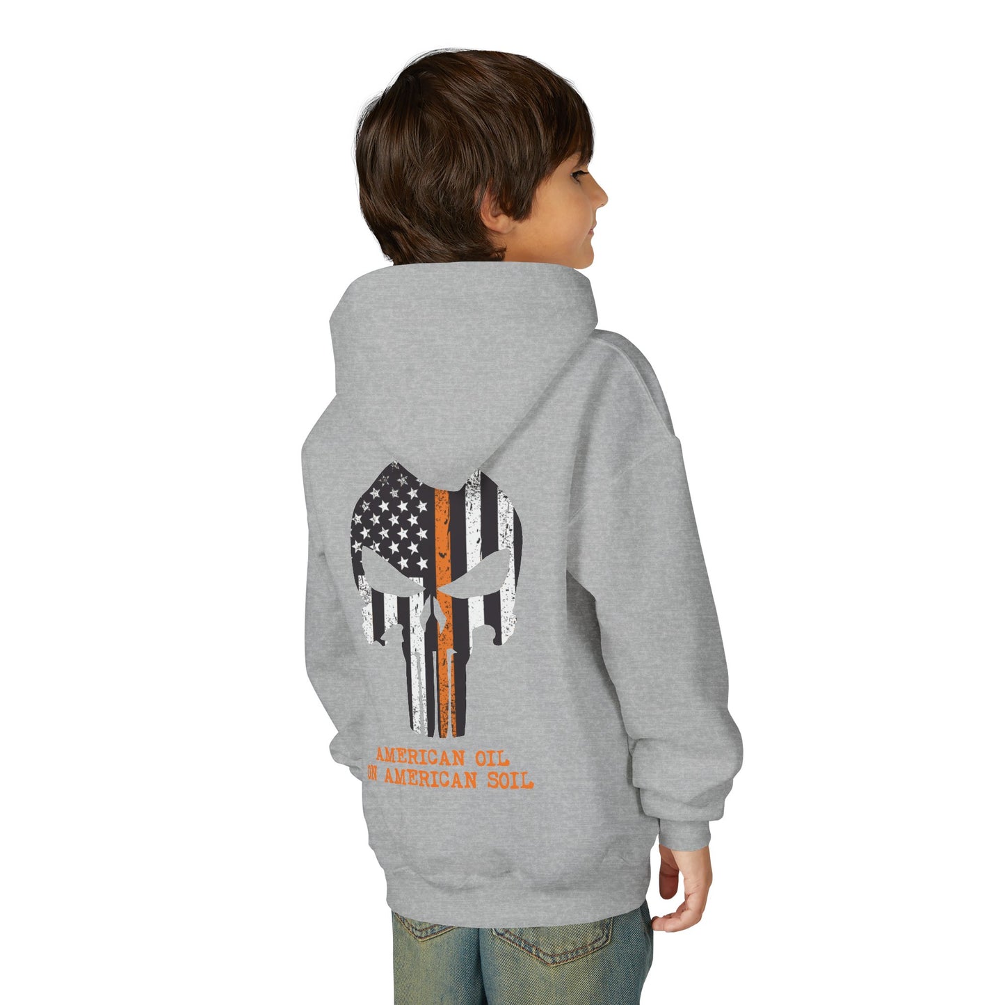 Youth Hoodie — American Oil Skull Flag Design ("American Oil on American Soil")