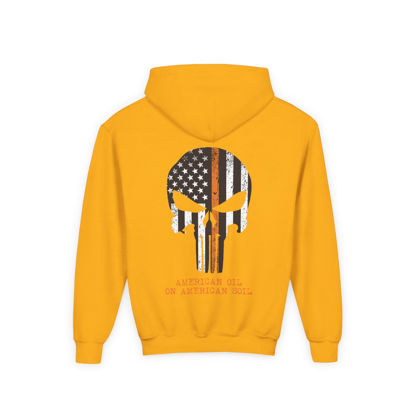 Youth Hoodie — American Oil Skull Flag Design ("American Oil on American Soil")