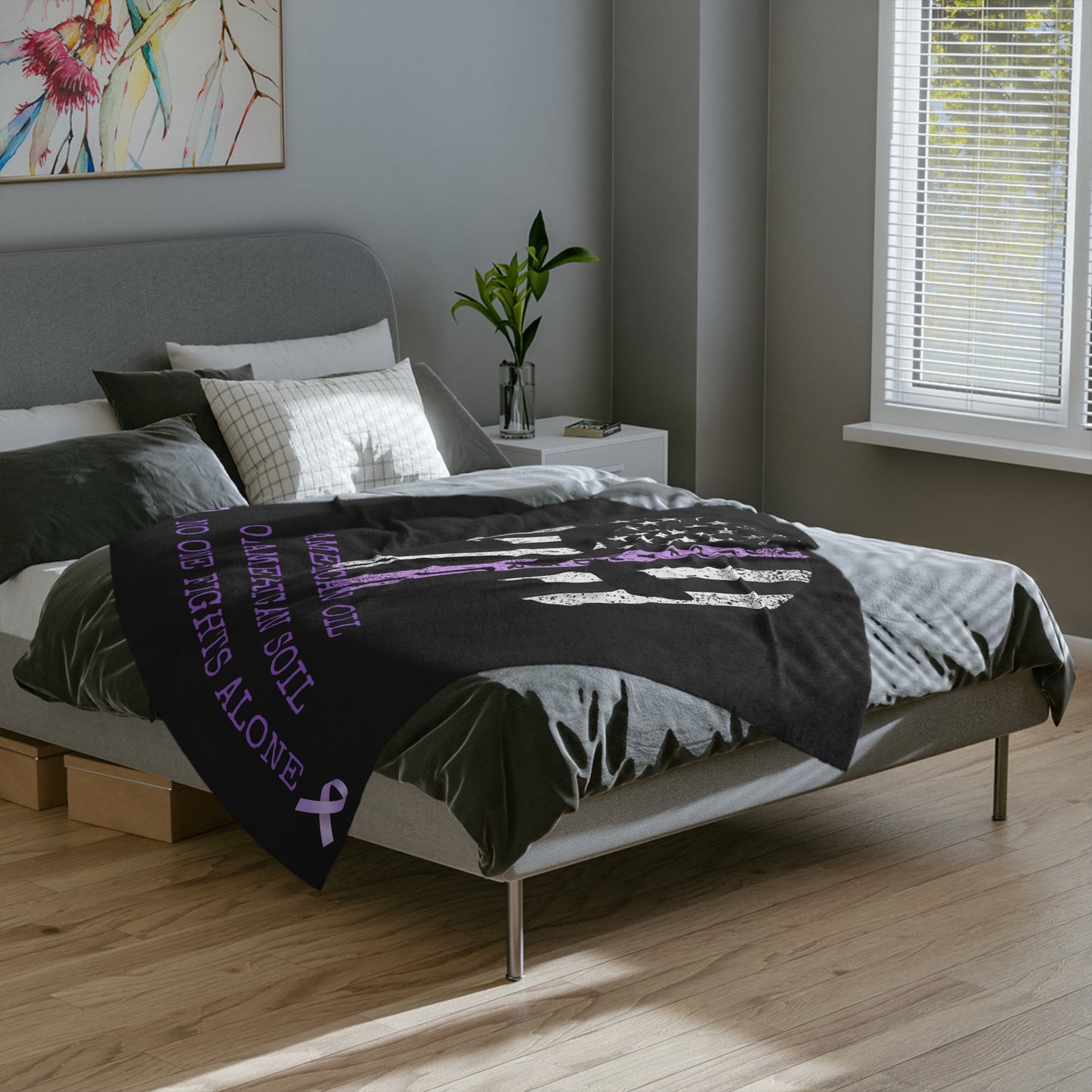 Velveteen Blanket — "American Oil on American Soil" Purple Ribbon Support Throw