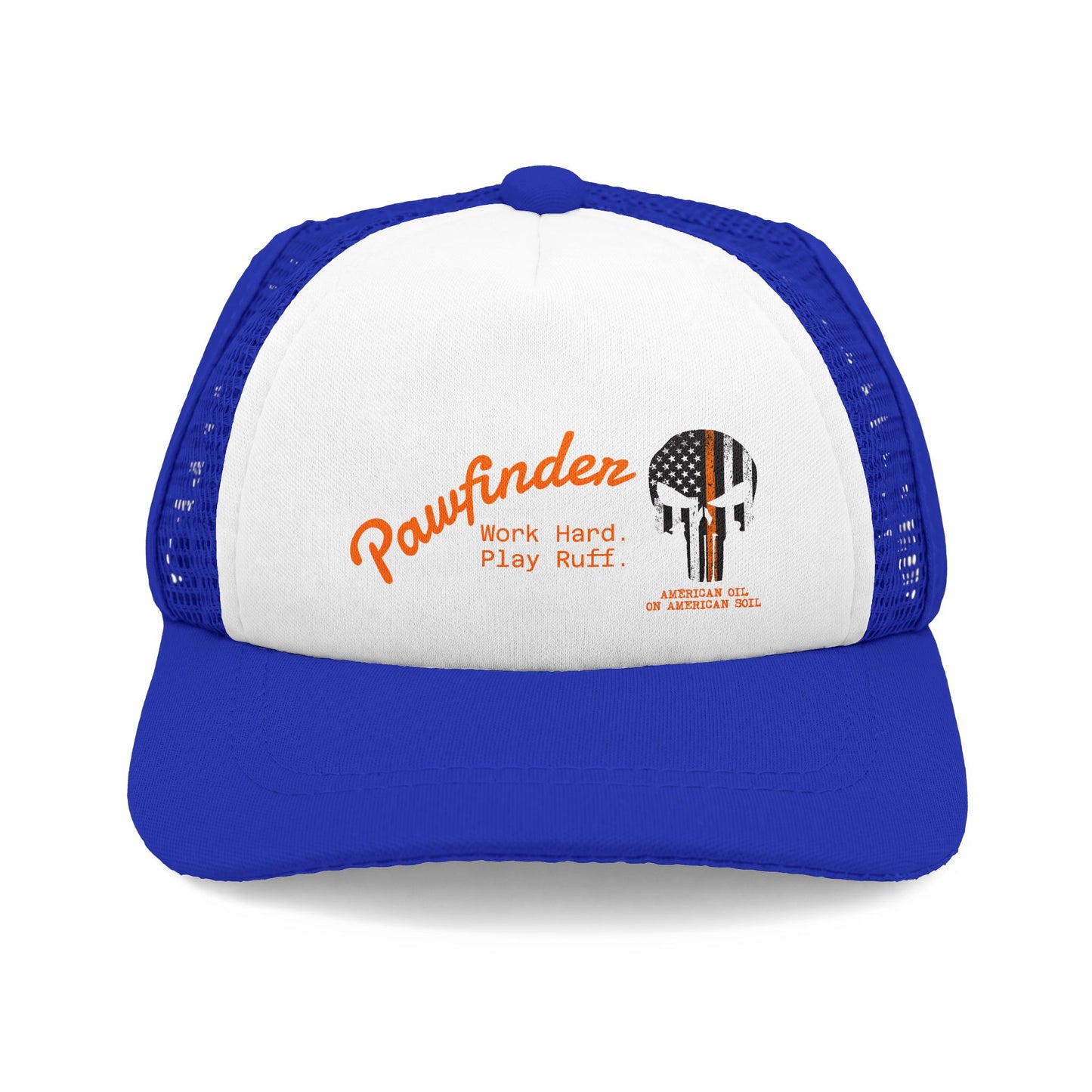 Pawfinder Foam Trucker Hat – "Work Hard Play Ruff" Dog Skull Design