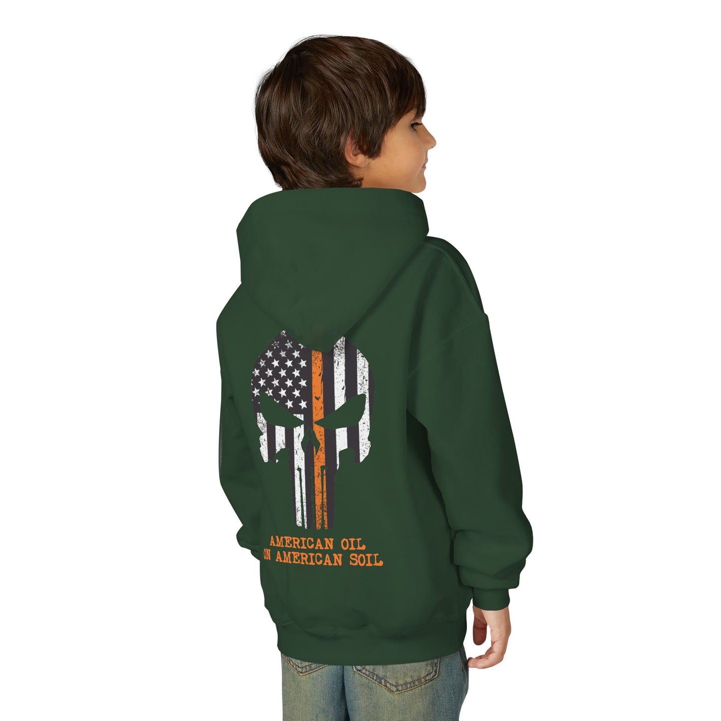 Youth Hoodie — American Oil Skull Flag Design ("American Oil on American Soil")