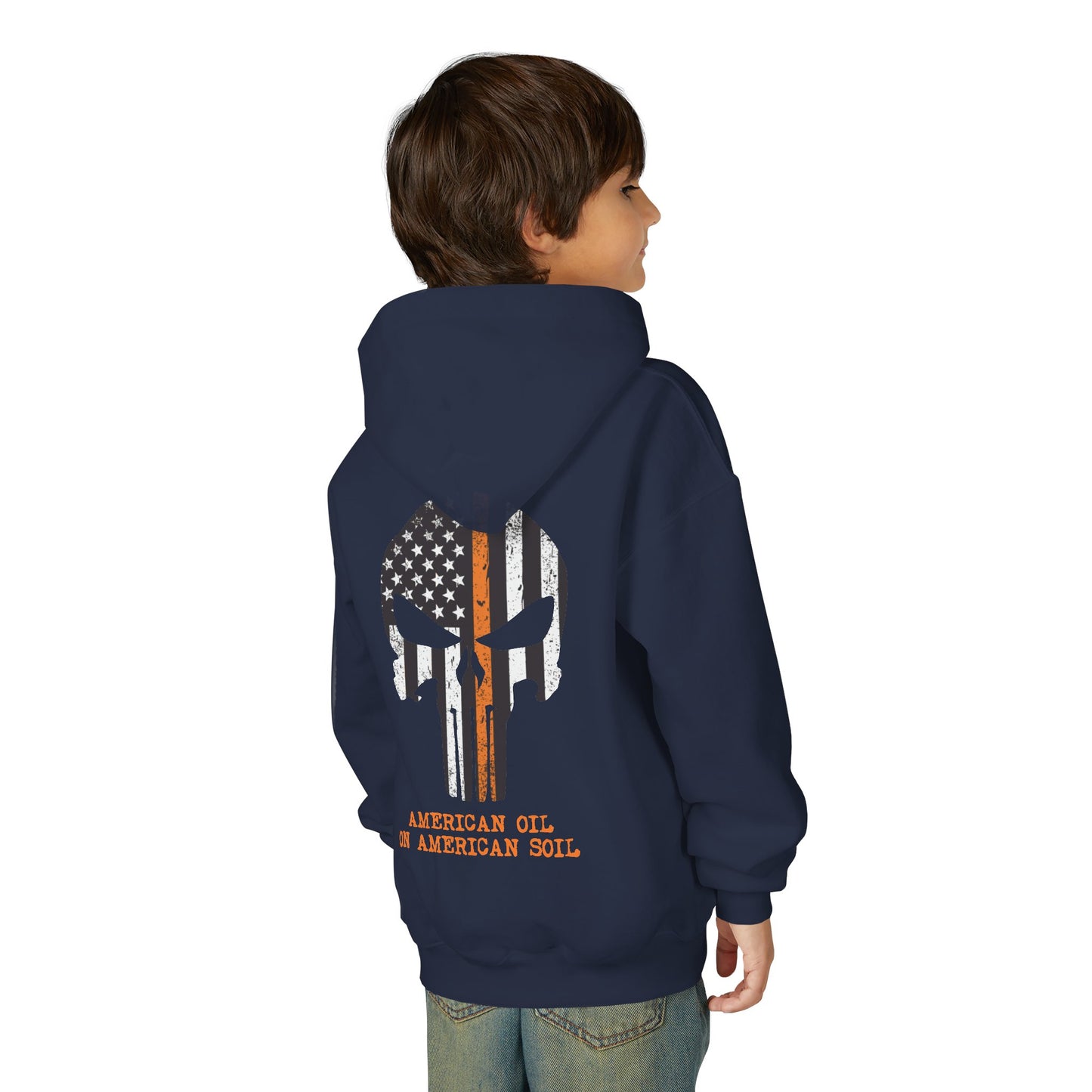 Youth Hoodie — American Oil Skull Flag Design ("American Oil on American Soil")