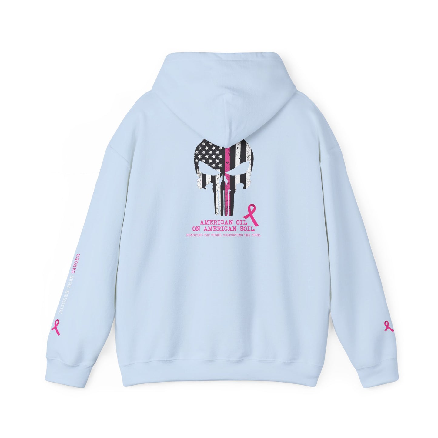 Breast Cancer Awareness Punisher Hoodie — American Flag Ribbon Support Sweatshirt