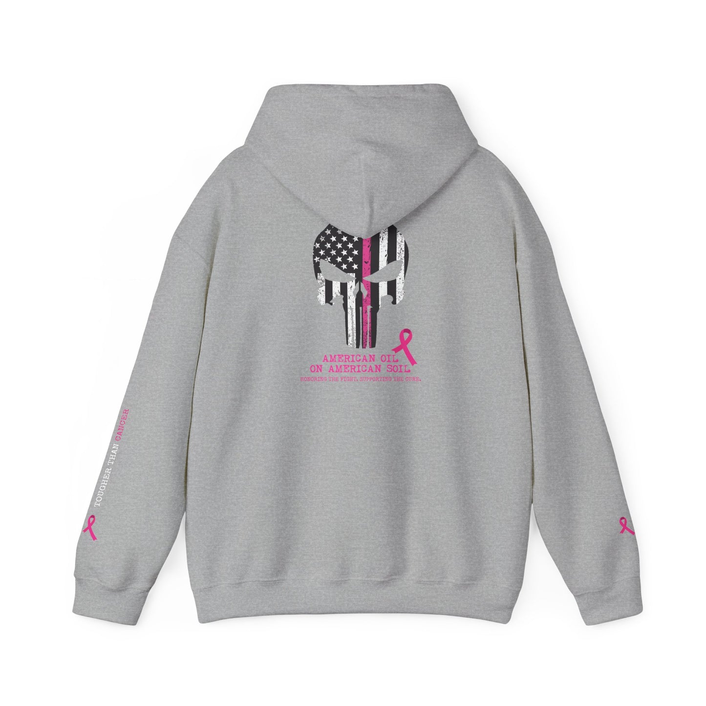 Breast Cancer Awareness Punisher Hoodie — American Flag Ribbon Support Sweatshirt